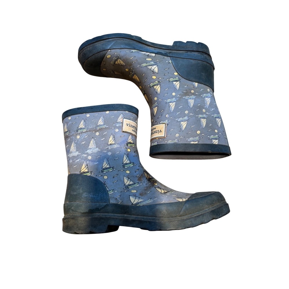 Vineyard Vines Sailboat Rain Boots Martha's Vineyard Grey Rubber Size 6